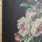 Tableau huile sur bois rose dans vase début XXeme