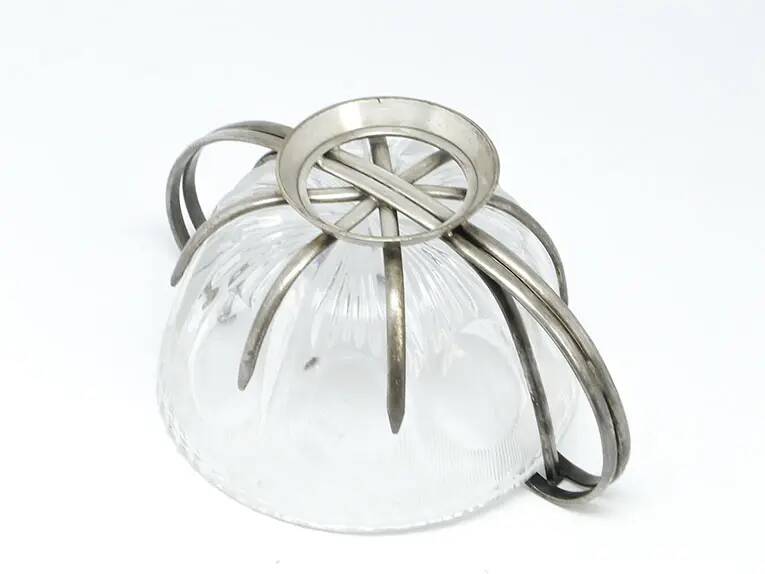 Sugar bowl, new look postmodernism, silver-plated brass and glass, Poland, 1970s
