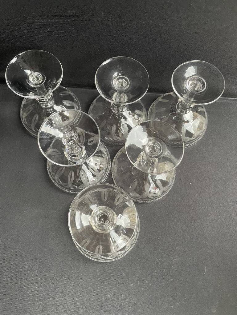 6 guilloché crystal champagne glasses – Art Nouveau