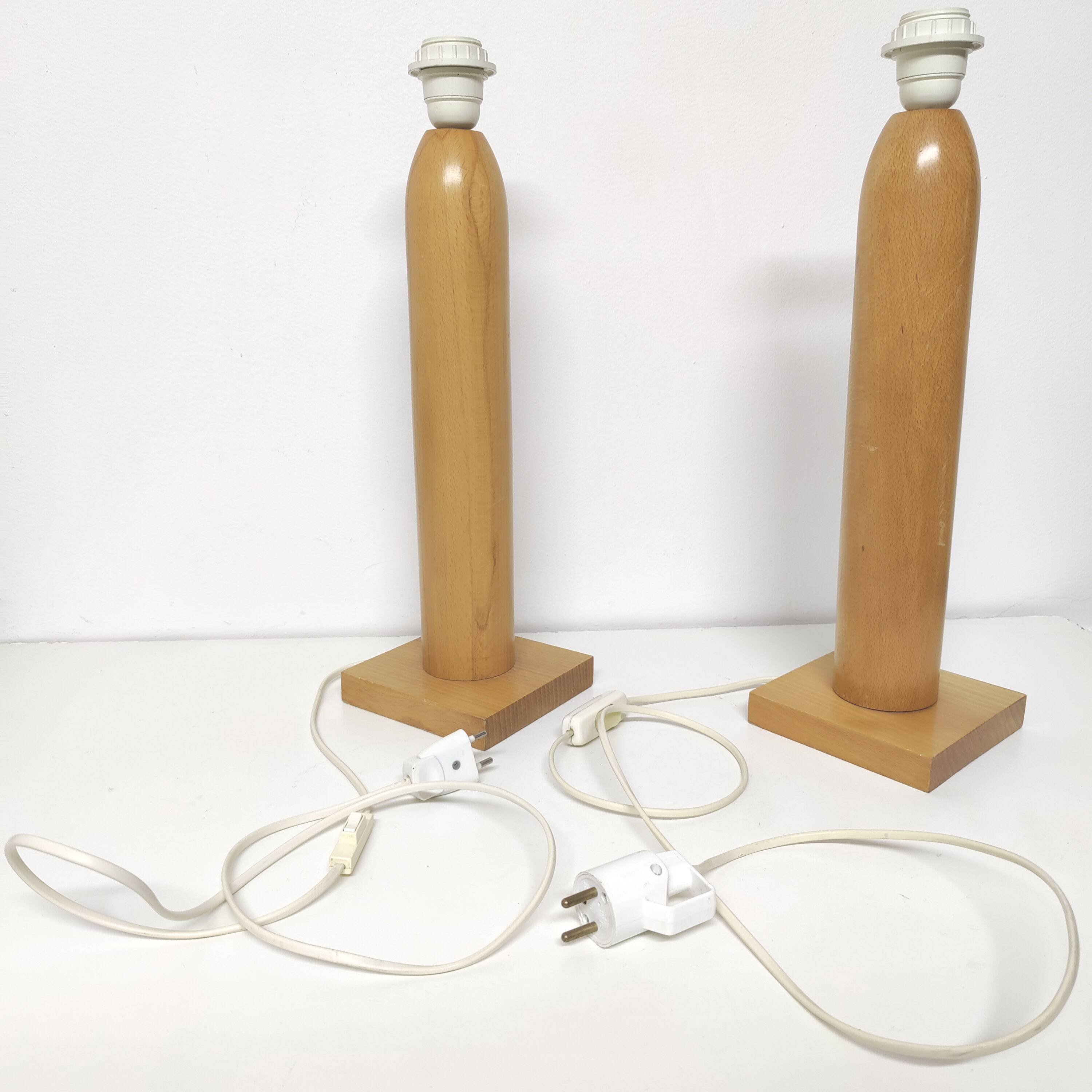 Lot 2 pieds de lampe arlus en bois vintage forme géométrique