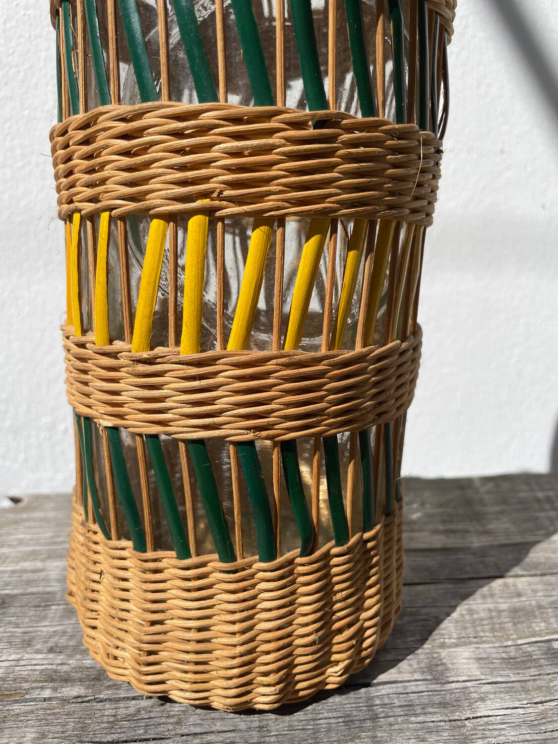 Large vintage woven rattan vase 1960s