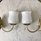 Duo of sconces in serrated opaline and golden steel 50s
