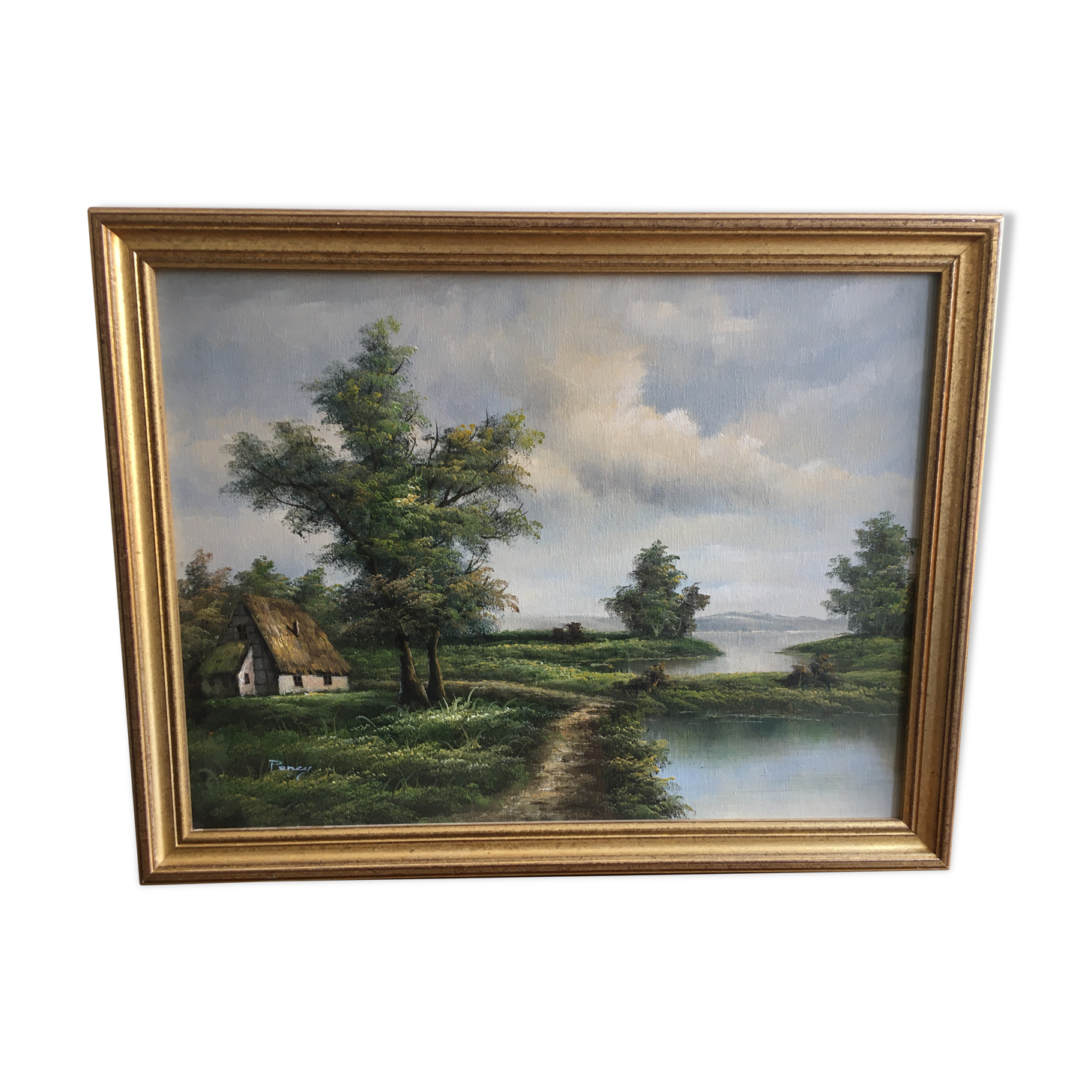 Painting on framed canvas gilded wood