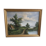 Peinture sur toile encadrée bois doré