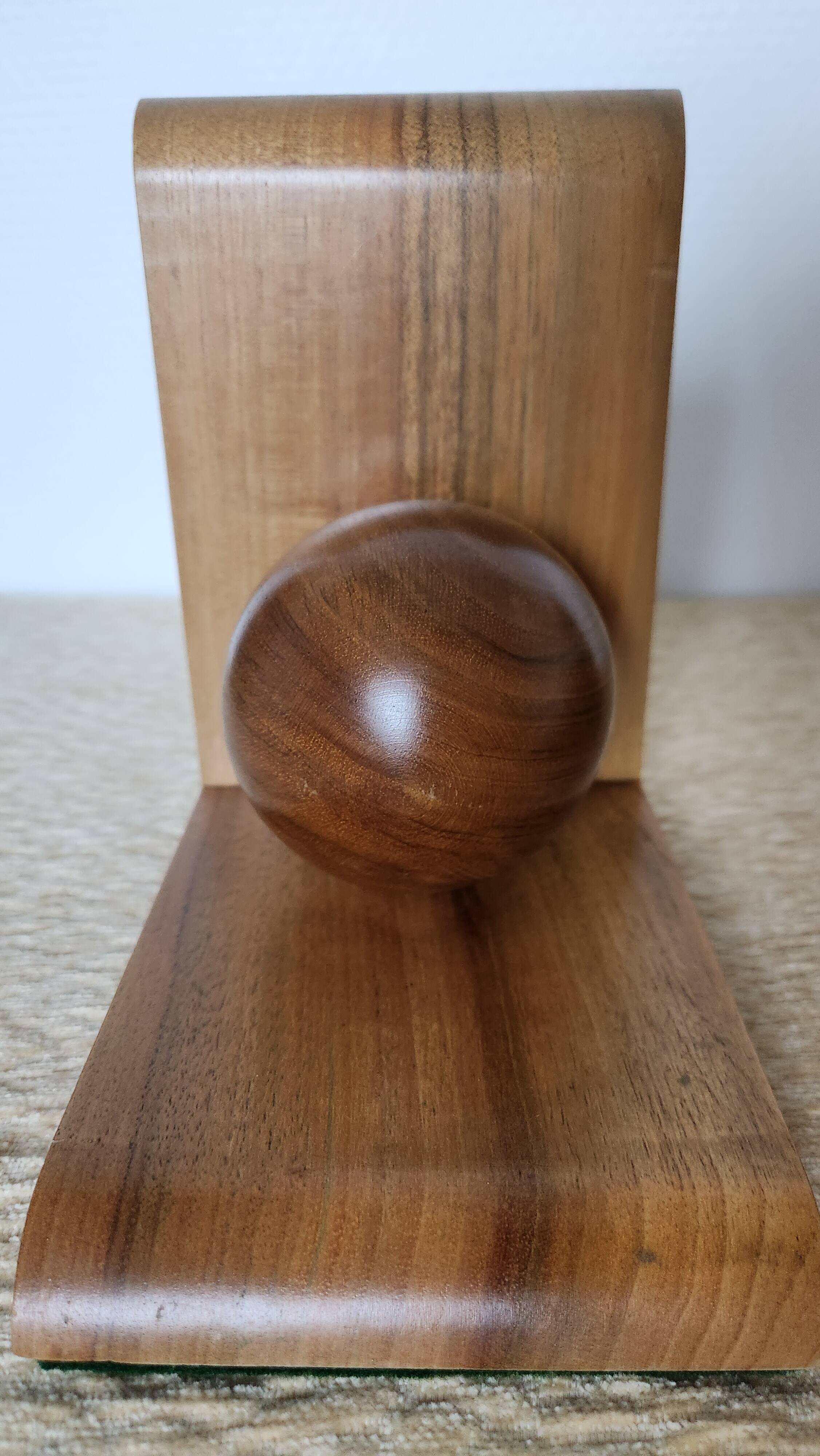 Pair of solid wood bookends with turned spheres – Minimalist design