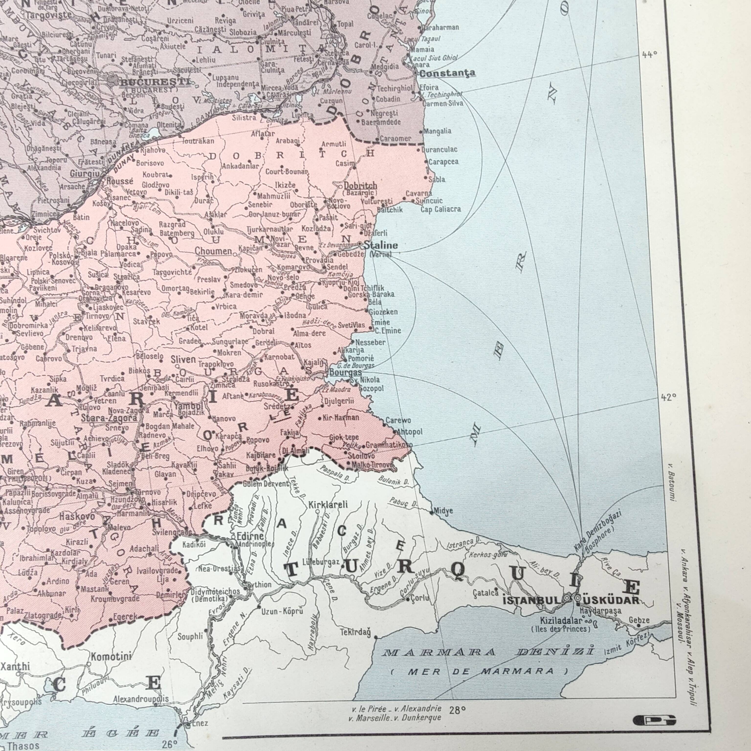 Old map Romania and Bulgaria 43x43cm from 1950