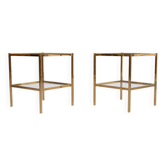 Pair Renato Zevi Brass square side tables 1970s Italy