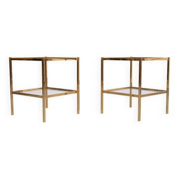 Pair Renato Zevi Brass square side tables 1970s Italy