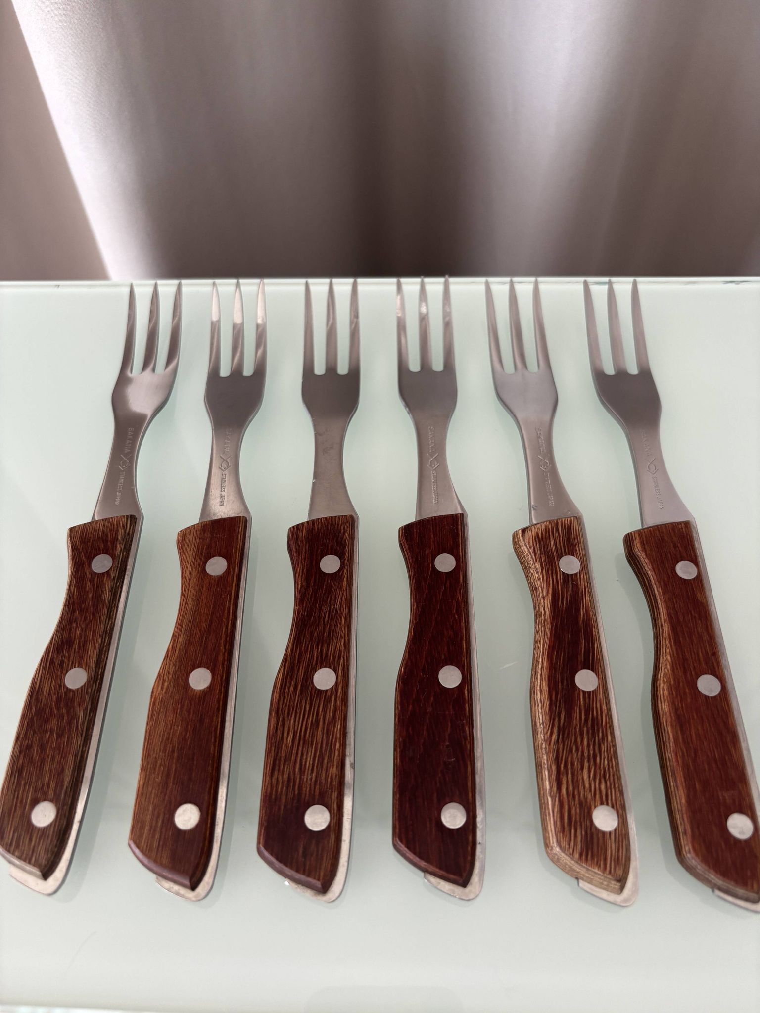 Set of 6 Vintage Sakana Japan Forks | Stainless Steel & Wood Handles