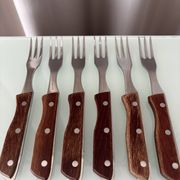 Set of 6 Vintage Sakana Japan Forks | Stainless Steel & Wood Handles