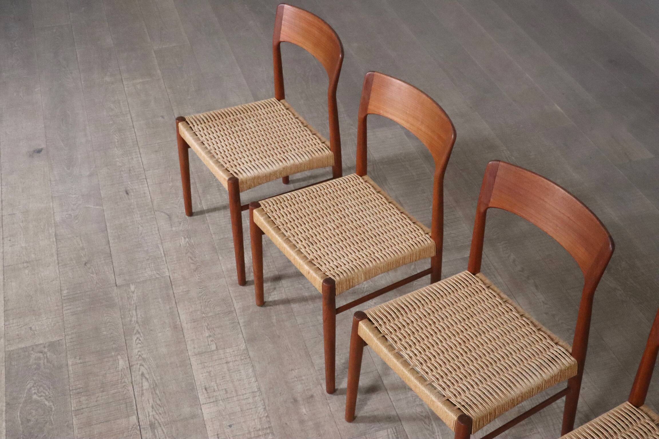 Kai Kristiansen Dining Chairs In Teak And Papercord For KS Mobler, Denmark 1960s, Set Of 6