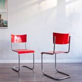 Functionalist Bauhaus Style Red Dining Chairs By Kovona, 1940s