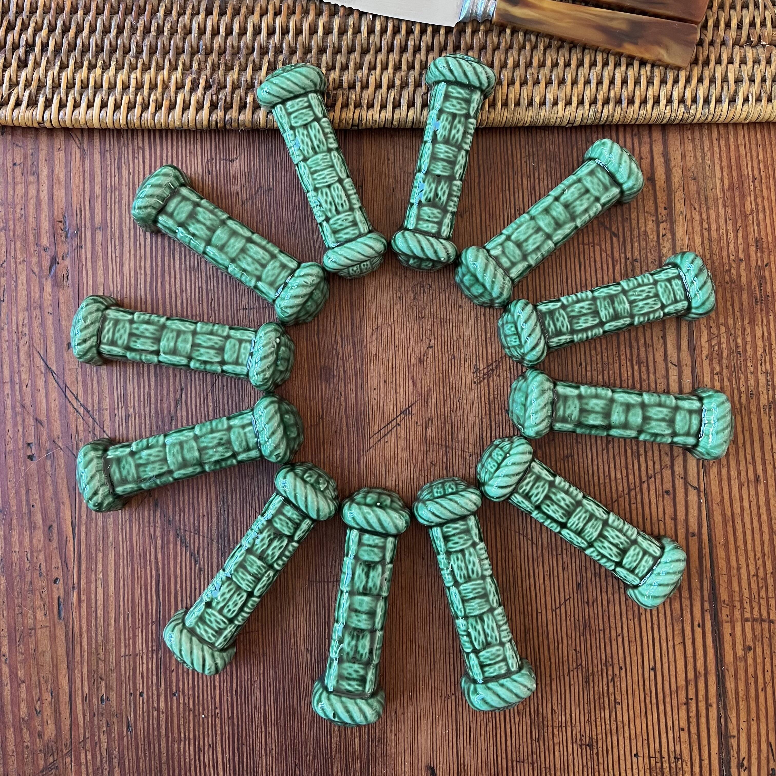 12 green ceramic knife holders