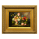 Still life with roses in a beautiful frame on a wooden panel in Flemish style.