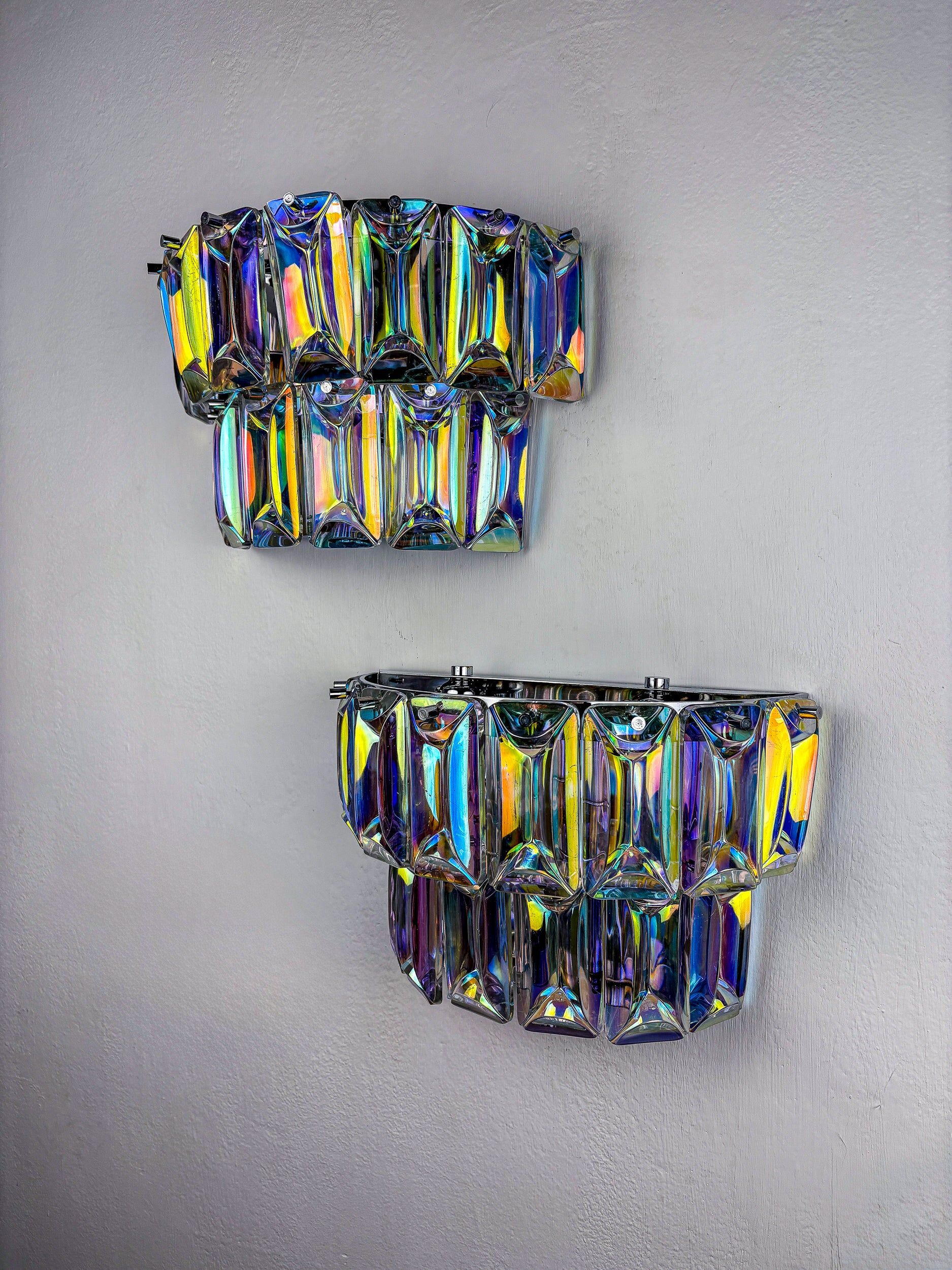 Pair of 2-tier Paolo Venini iridescent Murano glass wall lights, Italy, 1970s