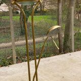 Vintage Italian design gold halogen floor lamp with double spotlight dome.