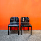 Pair of chairs in black lacquered wood Italy 70s