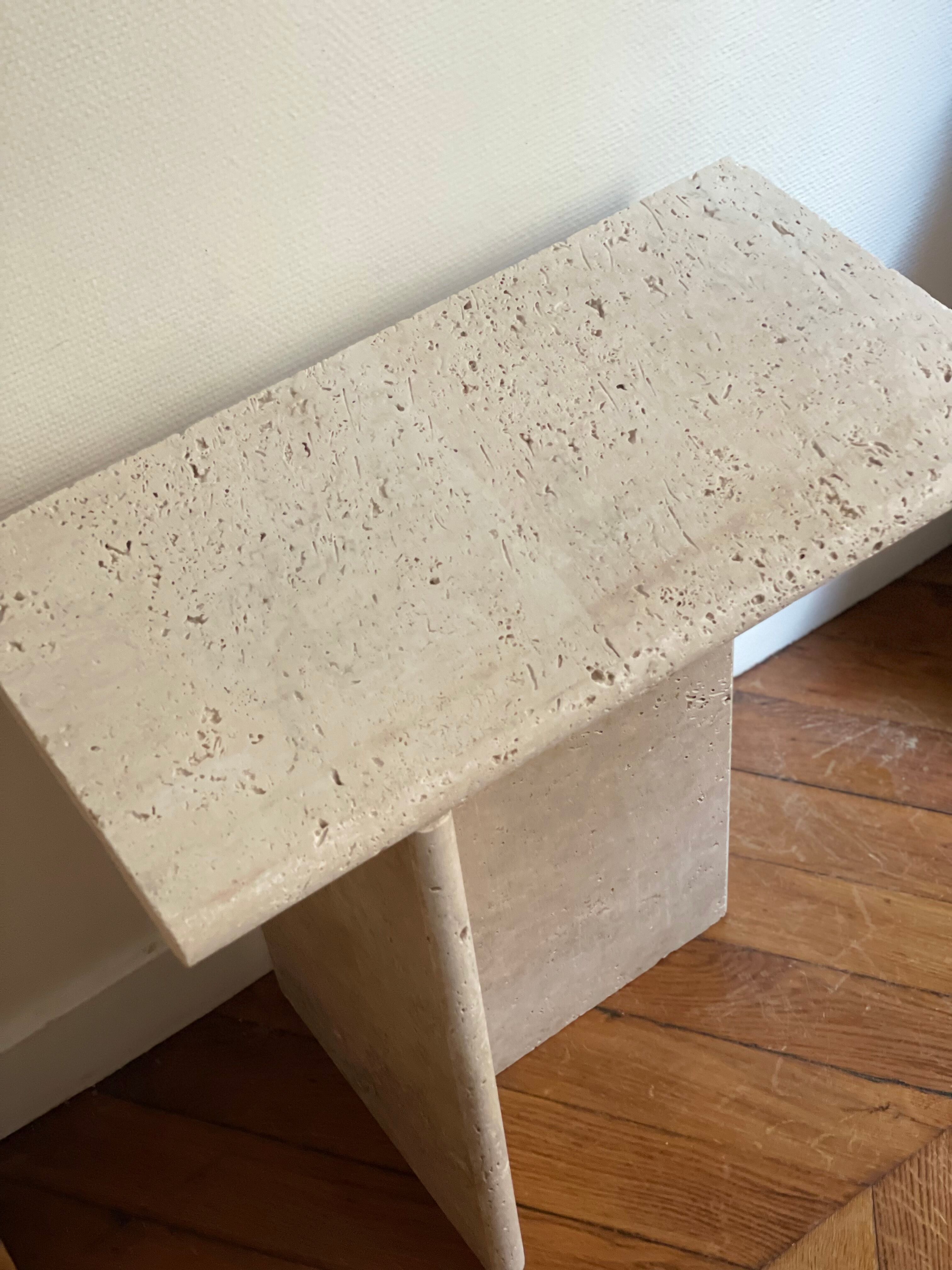 Minimalist travertine stone side table
