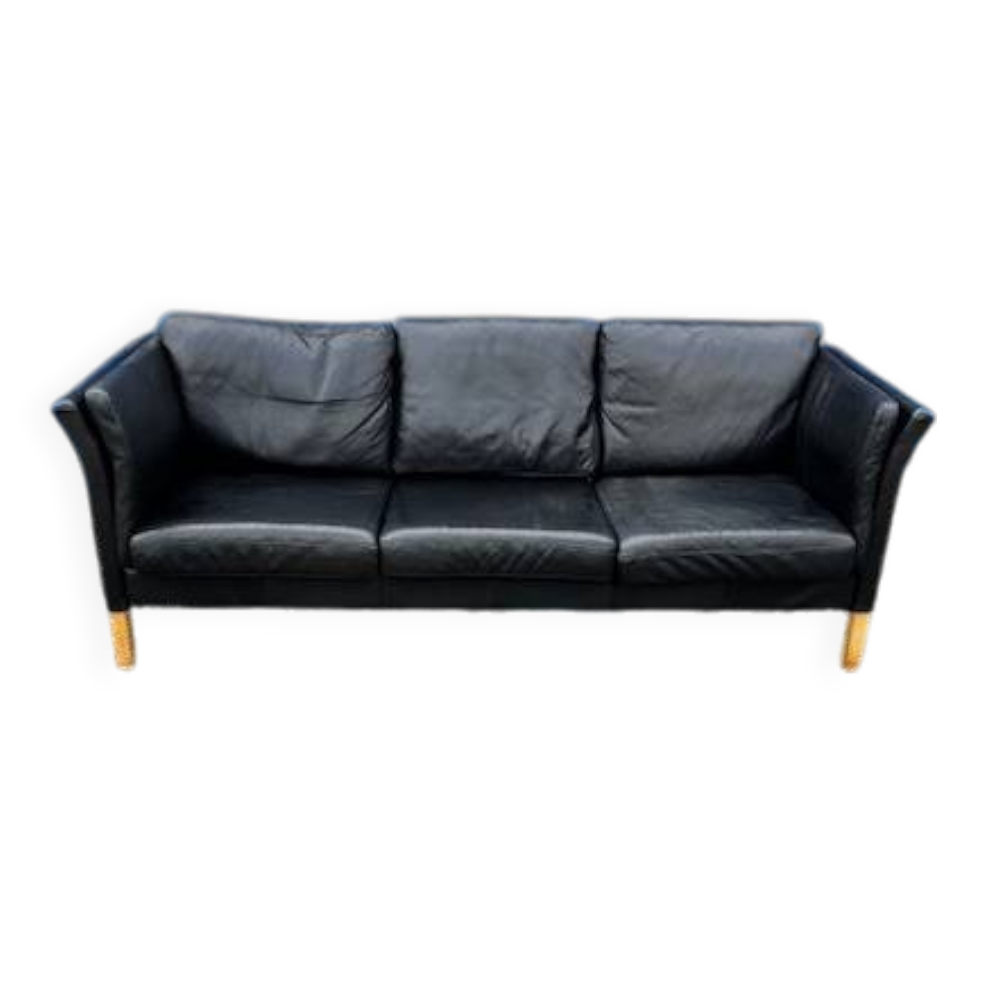 Canapé 3 places vintage danois en cuir noir, années 1970