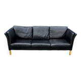 Danish vintage 3 setaer black leather sofa, 1970s