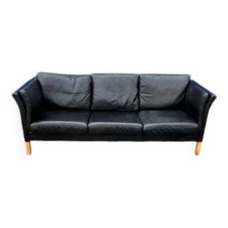 Danish vintage 3 setaer black leather sofa, 1970s