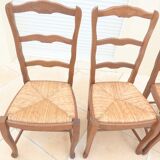 8 Straw chairs with high backs in solid wood