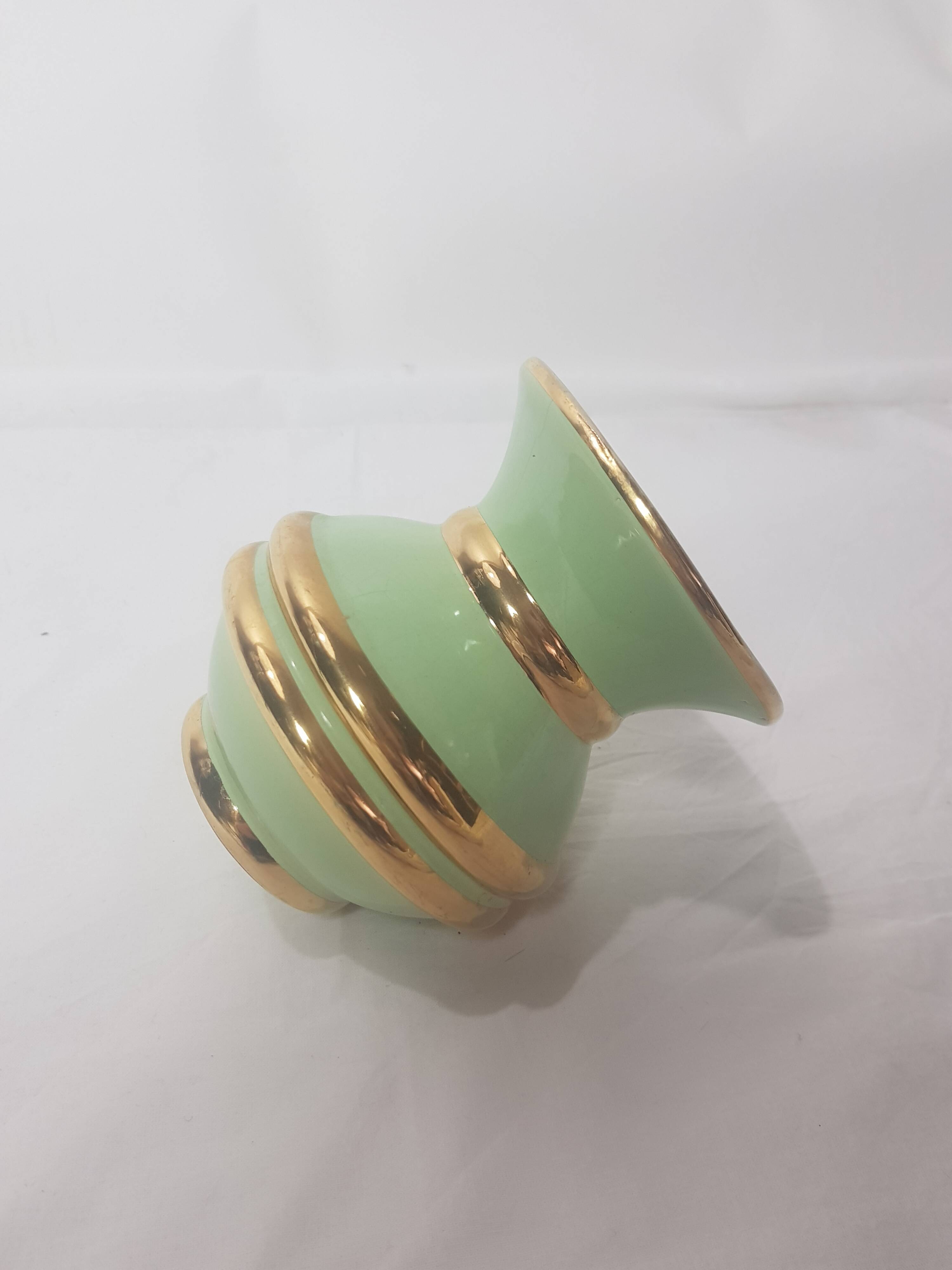 Enameled ceramic vase by Viroflay Almond and gold glass 1950s