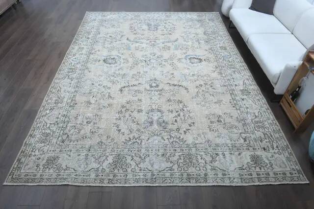 1970s Vintage Persian Handmade Wool Cotton Brown Area Rug 271x371