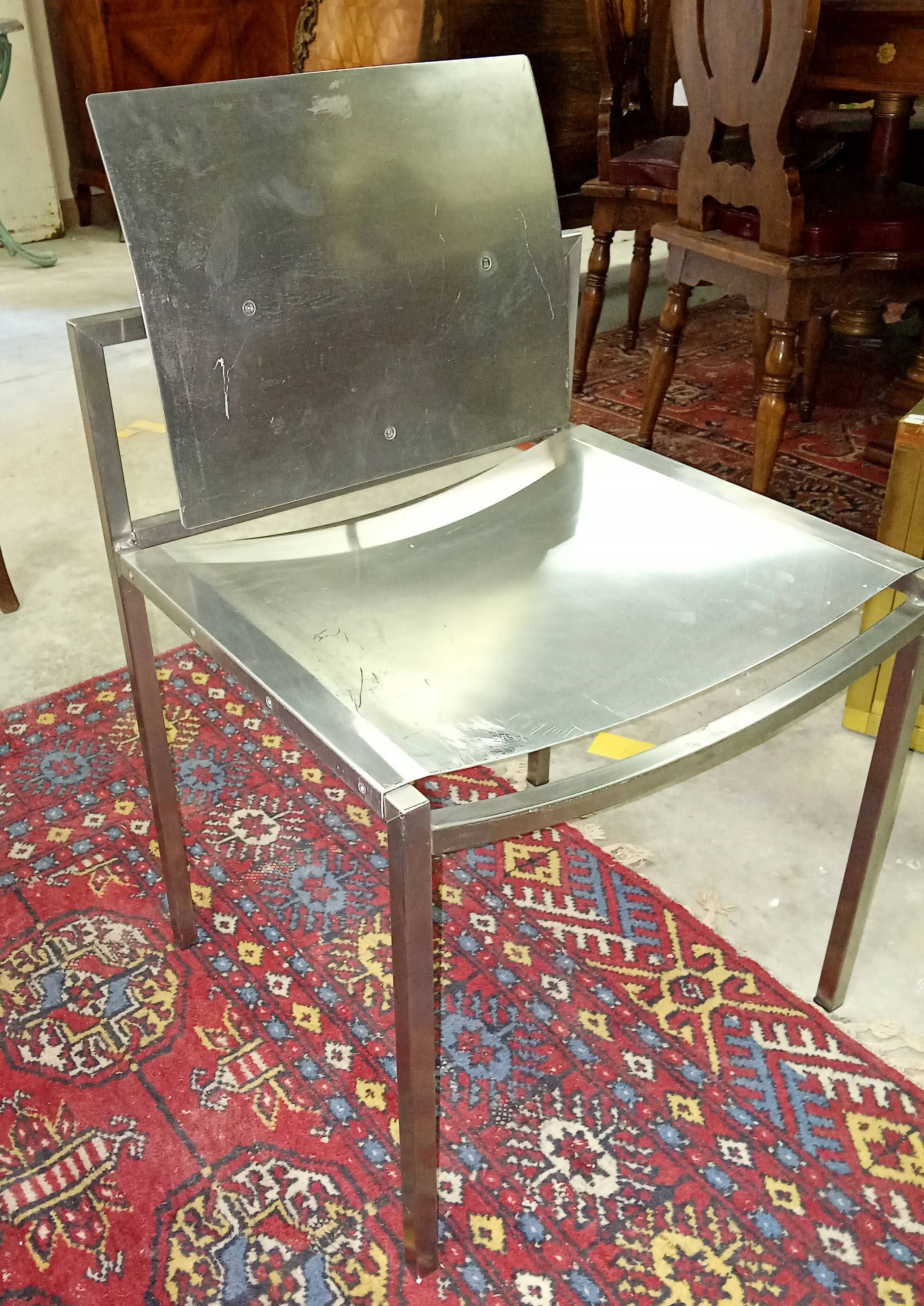 Design dining room set in brushed steel – Table and four chairs