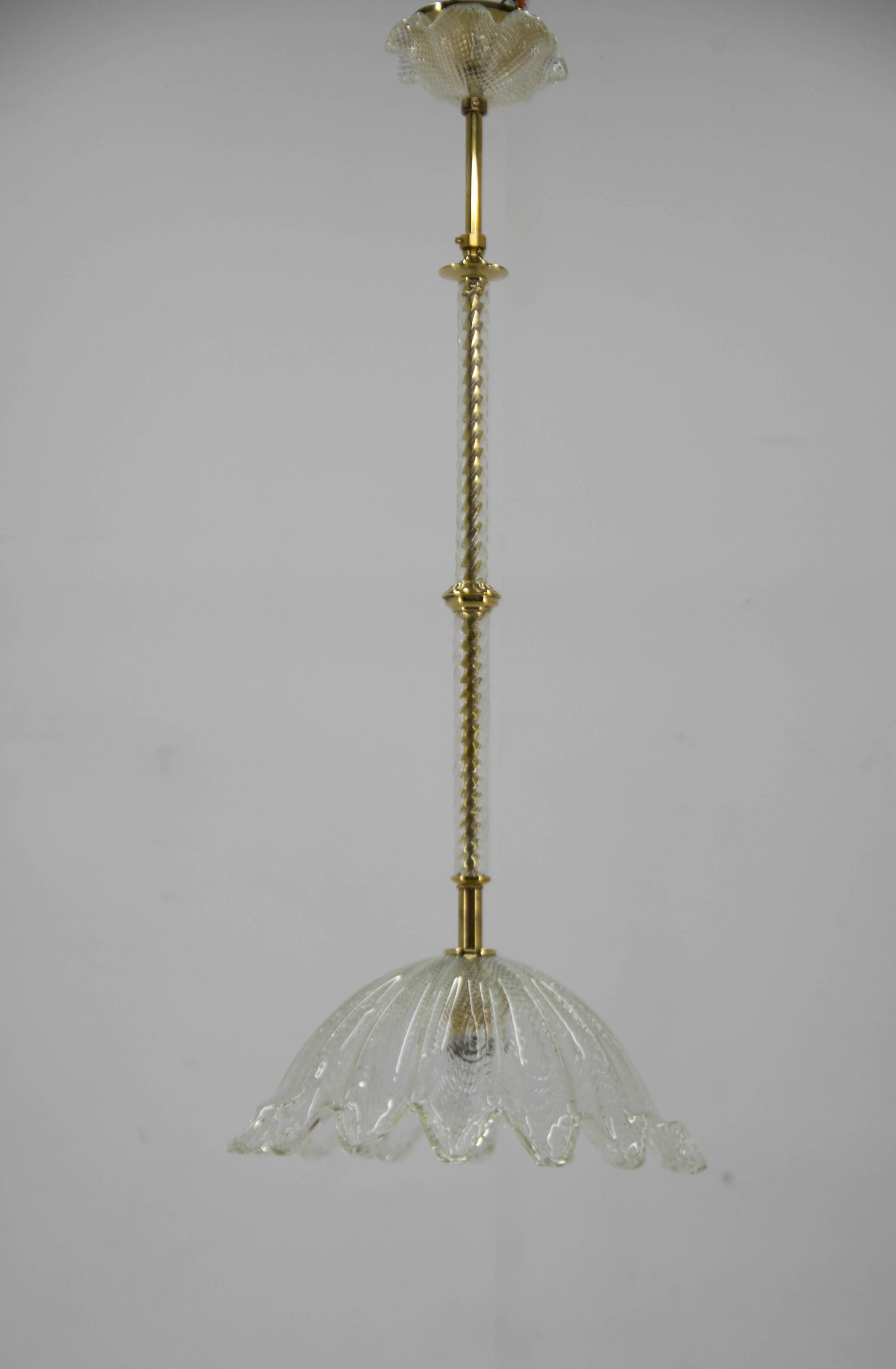 Glass and brass pendant, italy, 1970s