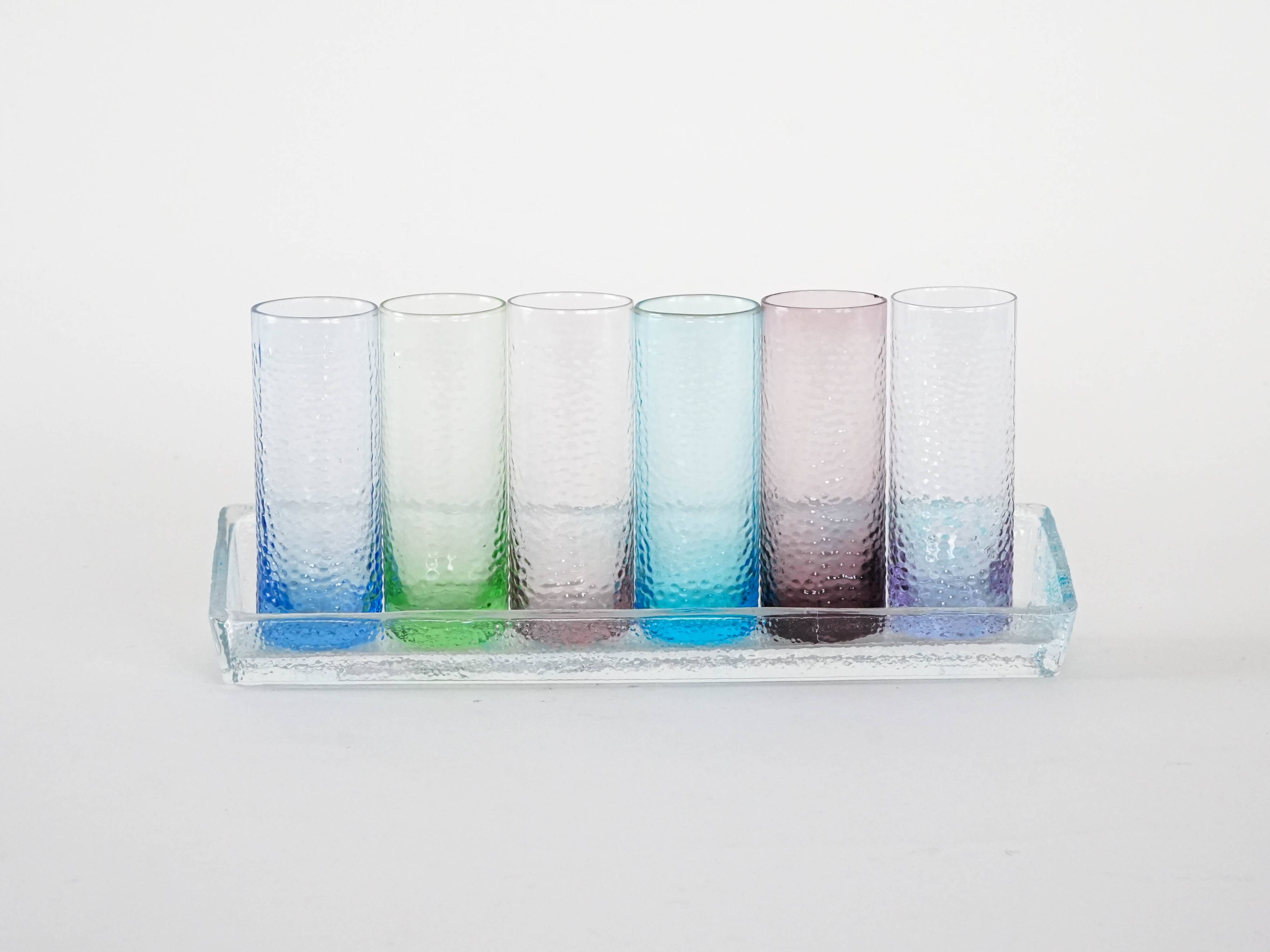 Set of glasses with a tray, Italian design, 1970s, made in Italy