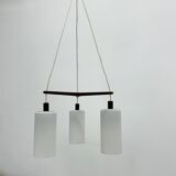 Mid-century design pendant lamp teak and opaline glass, 1970s