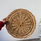 Plateau rond en rotin vintage