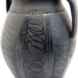 Black ceramic pot with double handle of Romanian craftsmanship