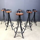 Vintage brutalist wrought iron bar stools, 1970s - set of 6