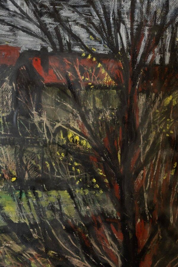 Aquarelle sur carton par Chab XXe arbre 1947