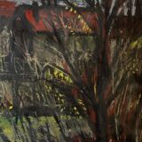 Watercolor on cardboard by Chab XXth tree 1947