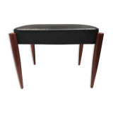 Footstool with teak wood legs and black skai (imitation leather) 1970s