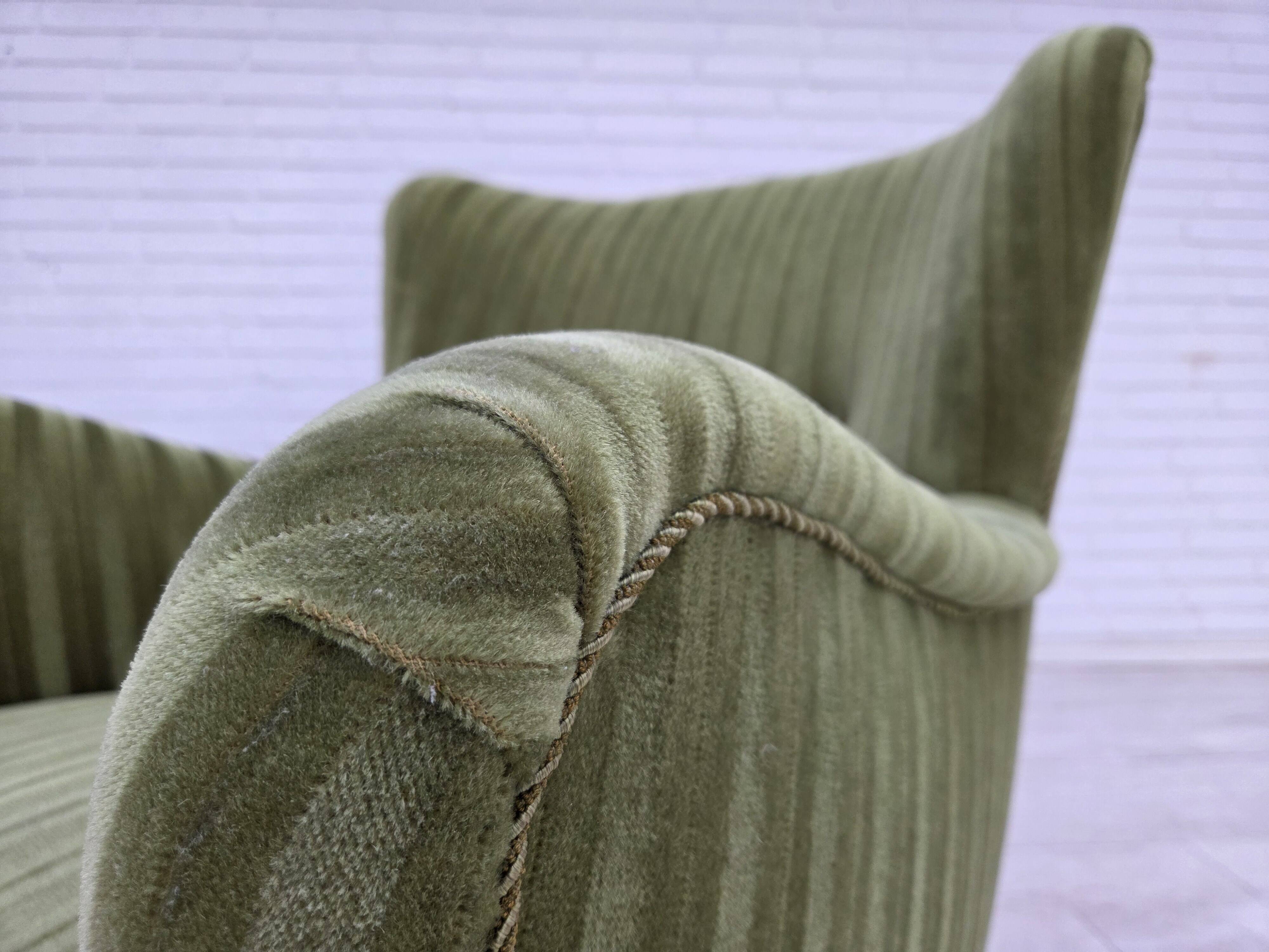 1960s, Danish armchair, original green furniture velour.