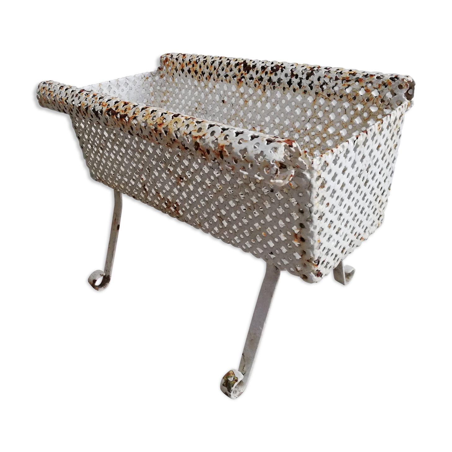 Wrought iron planter with pot cover perforated sheet metal
