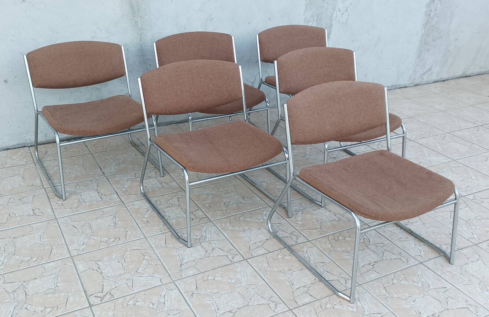 Set of 6 vintage low chrome metal chairs