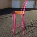 Pair of stools high bar stools metal and pink leather