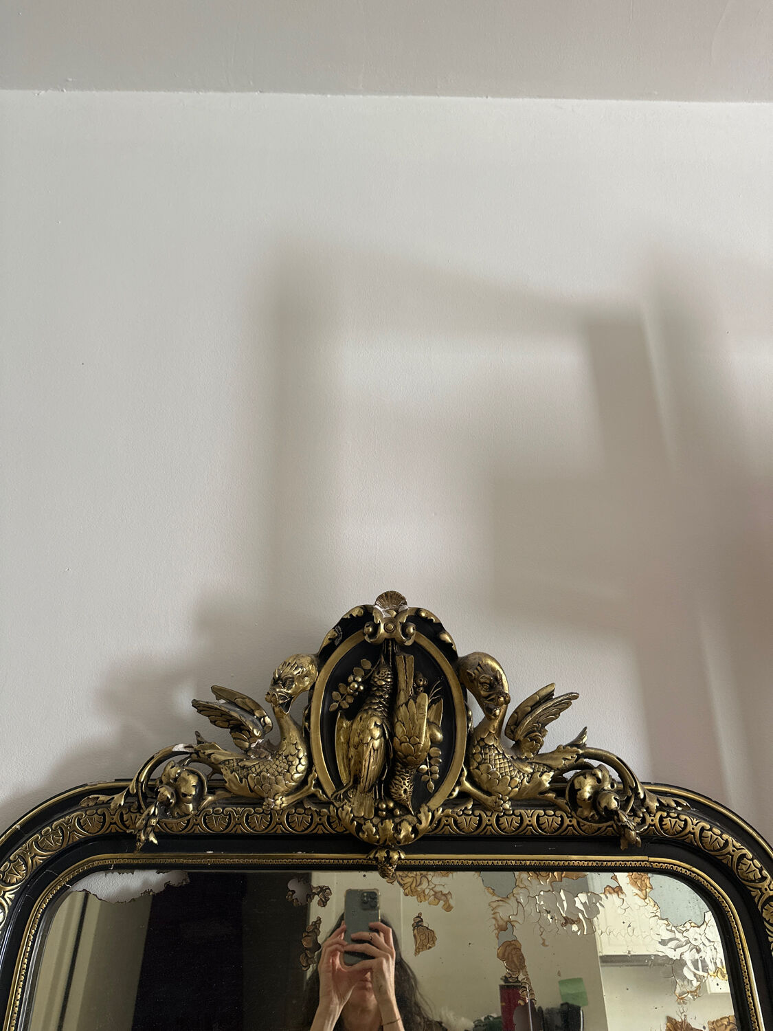 Dragon mirror black and gold plaster