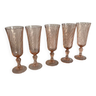 2 Coupes à Glace En Verre Torsadé Rose Arcoroc - Vintage Années 80 - France - Très Bon État Occasion