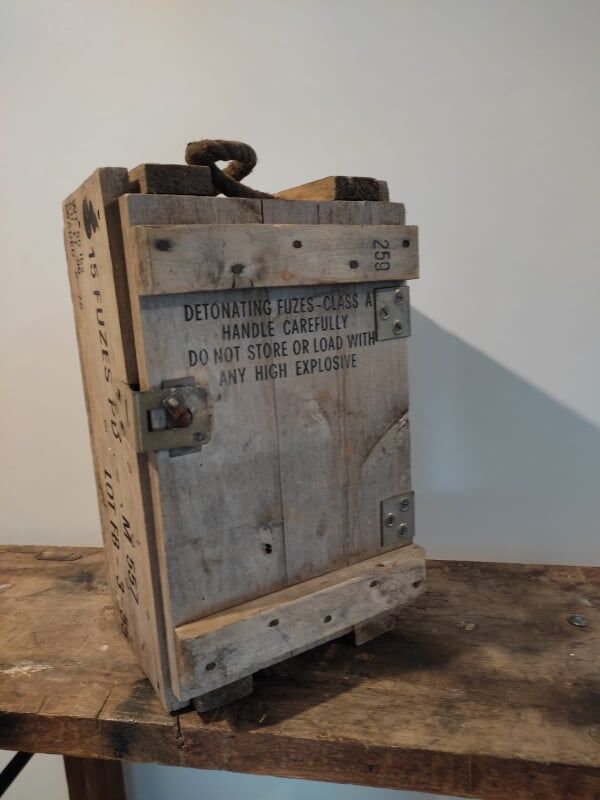 Vintage wooden case military ammunition