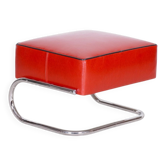 Tabouret tubulaire moderne en cuir rouge et acier chromé de Slezák, années 1930