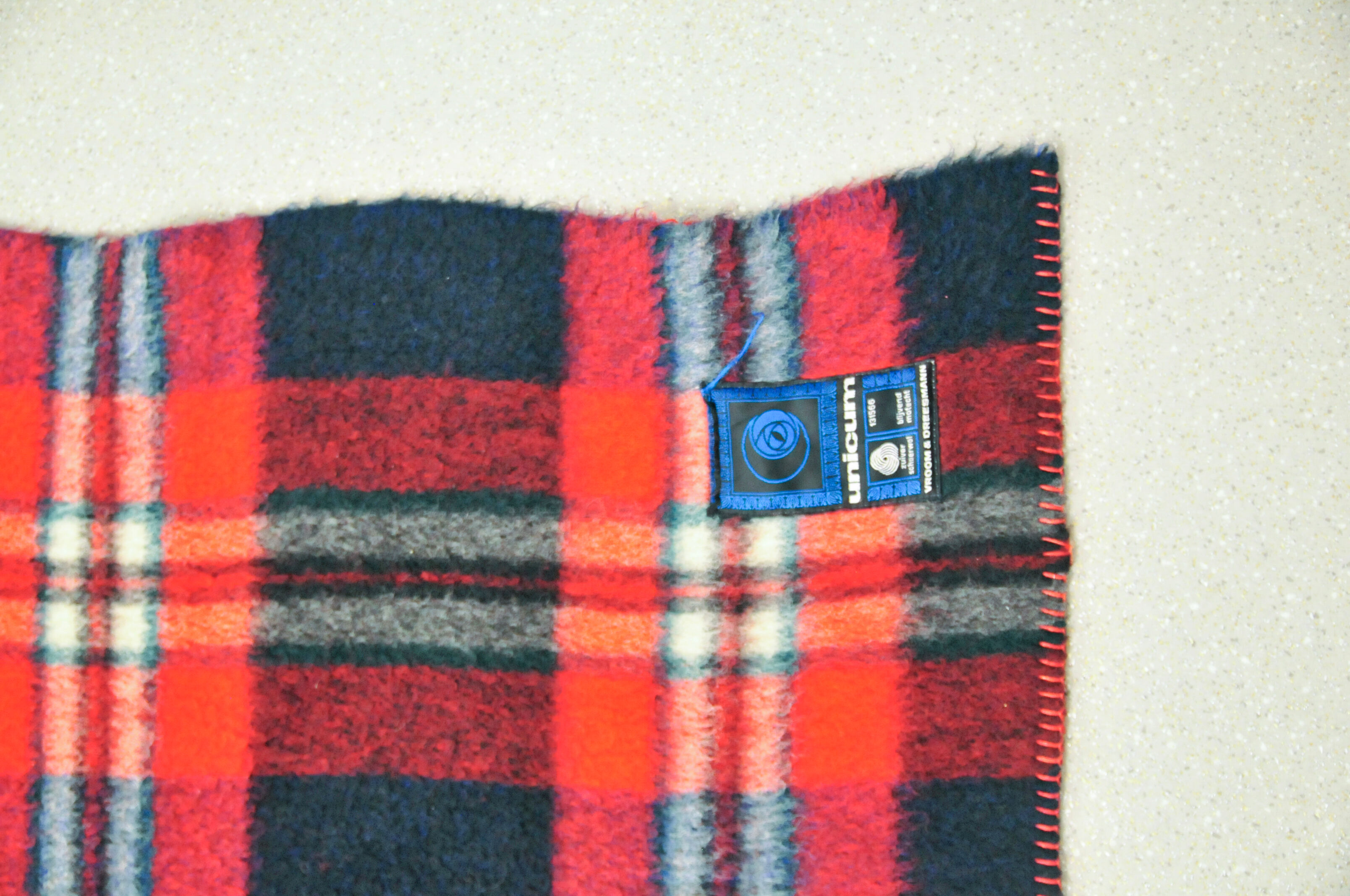 blue & red checkered vintage wool blanket