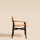 Maërl armchair, Galathée model, natural leather, solid wood armrests of your choice
