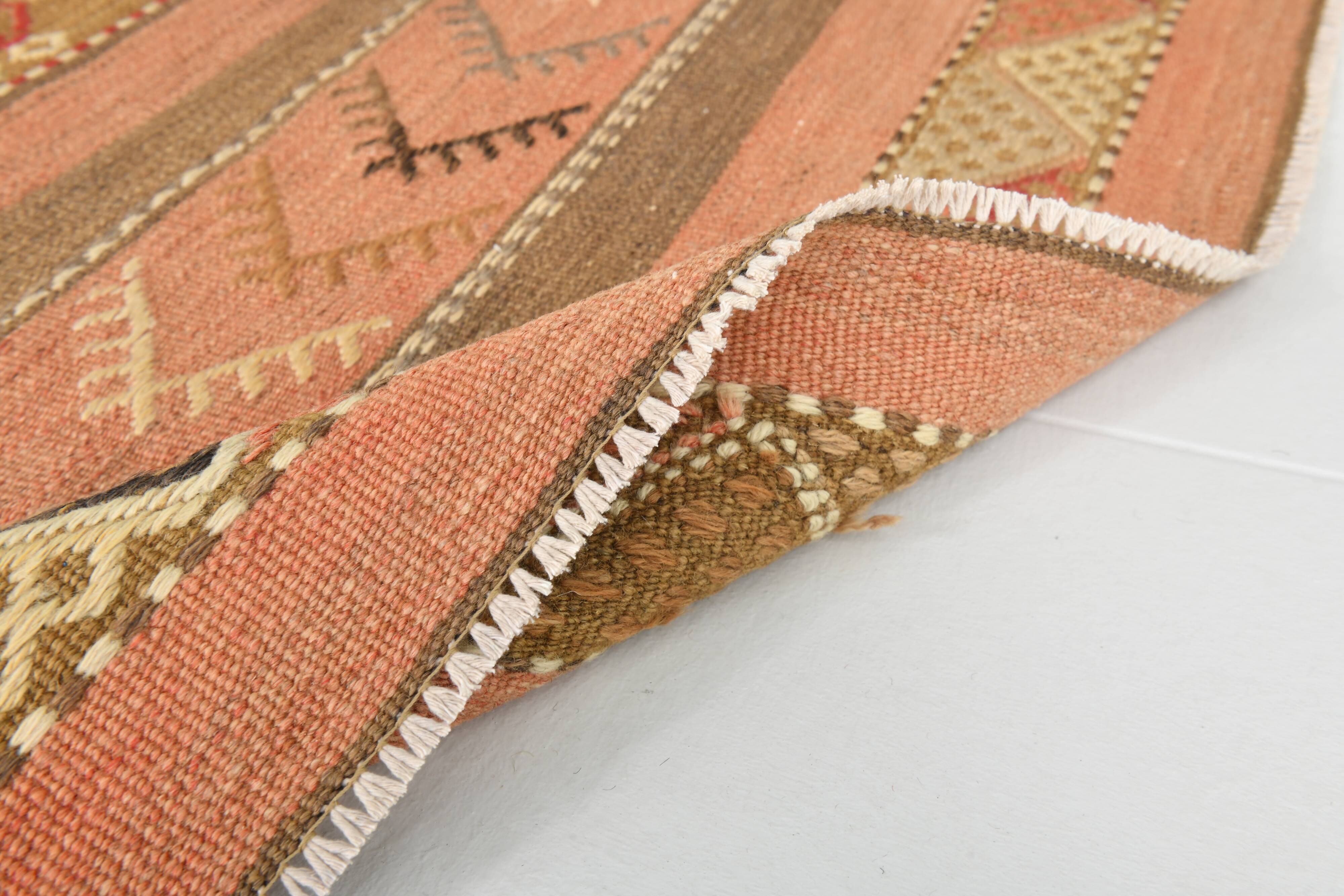 4x7 Red & Brown Vintage Kilim Rug, 123x205Cm