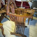 Pair of curule armchairs in solid teak circa 1980